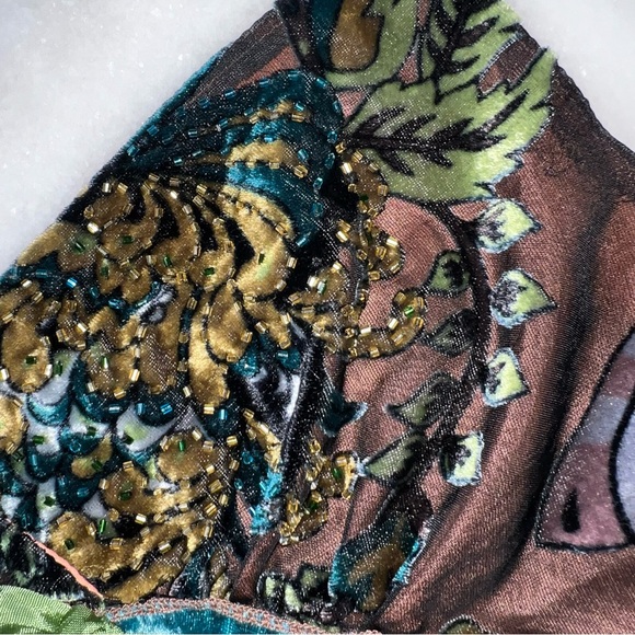 Vintage Y2K Beaded Silk Velvet Floral Boho Fairy Babydoll Mesh Tank Top - Picture 6 of 13